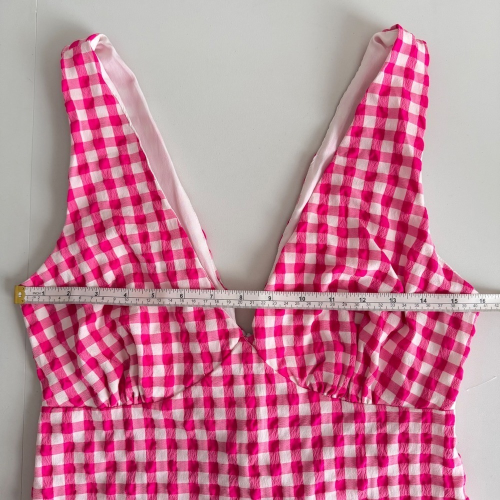 ASOS Pink Gingham Seersucker Mini Dress V-Neck Sleeveless Check Size 6 NWT - Picture 4 of 9